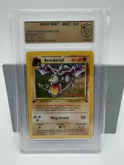 Pokemon Karte Aerodactyl 1 Edition 1/62 PRERELEASE Fossil Holo ENG - GSG 8 NM-MT - Image 1