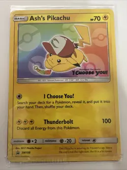 2017 Pokemon TCG Ash's Pikachu SM108 Black Star Promo Sun & Moon Pokemon - Image 1
