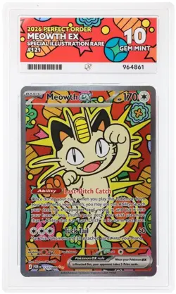 Pokemon TCG Meowth ex SIR 121/088 Perfect Order ACE 10 - Perfect Subgrades - Image 3