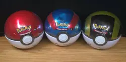 3 NEW Pokemon TCG PokeBall Tin Factory Sealed 3 Booster Packs Inside Small dent - Image 1