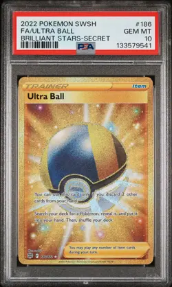 2022 SWORD & SHIELD BRILLIANT STARS #186 SECRET FULL ART ULTRA BALL PSA 10 - Image 1