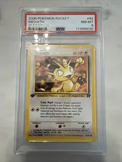 Pokemon TCG Team Rocket Meowth 1st Edition PSA 8 #62/82 2000 English - Image 1