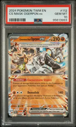 2024 POKEMON TWILIGHT MASQUERADE TWM EN #112 CS MASK OGERPON ex - PSA 10 LOW POP - Image 1