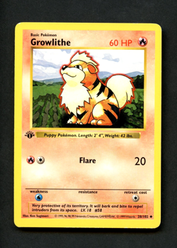 Pokemon Card: 1st Edition GROWLITHE Base Uncommon (LP) - Image 1