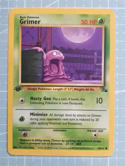 Grimer 48/62 Common: 1st First Edition Fossil Pokemon Trading Card Game TCG - Image 1