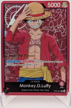 One Piece TCG Monkey.D.Luffy ST01-001 Leader Super Pre-Release NM - Image 1
