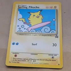 VINTAGE POKEMON BLACK STAR PROMO CARD - #28 SURFING PIKACHU - RARE (WOTC) NM - Image 1