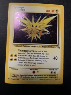 Zapdos 15/62 HOLO Fossil Set Rare Pokemon Card WOTC 1999 MP - Image 1