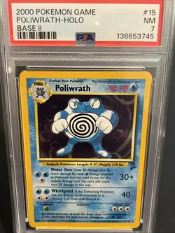 Poliwrath 15/130 Holo Rare Pokemon TCG Base Set 2 WOTC 1995,96,98 PSA 7 - Image 1