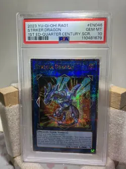 PSA Gem 10 Striker Dragon 1st Edition QCR Ra01 En046 2023 Yugioh - Image 1