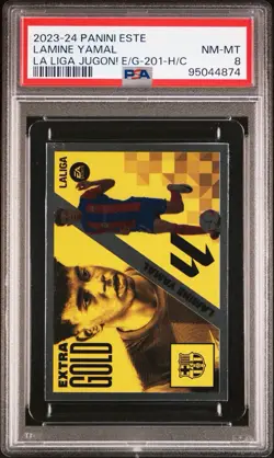 2023 PANINI ESTE LA LIGA JUGON! EXTRA GOLD 201-HAND CUT LAMINE YAMAL PSA 8 - Image 2