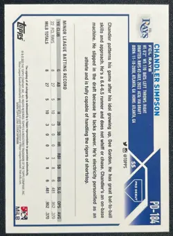 2023 Topps Pro Debut Chandler Simpson #PD-184 Rays Auto - Image 2