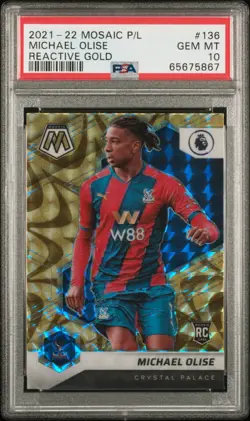 2021-22 Panini Mosaic Premier League Michael Olise #136 Reactive Gold PSA 10 RC - Image 1