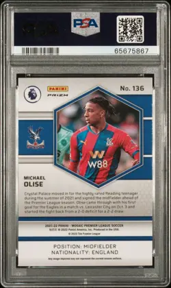 2021-22 Panini Mosaic Premier League Michael Olise #136 Reactive Gold PSA 10 RC - Image 2