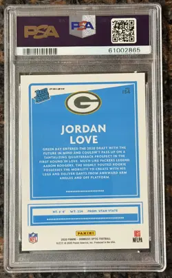 2020 Panini Donruss Optic Jordan Love Blue Hyper PSA 10 #154 Packers - Image 2