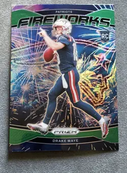 2024 Panini Prizm Drake Maye Rookie Card Fireworks Patriots Green Prizm - Image 1