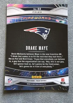 2024 Panini Prizm Drake Maye Rookie Card Fireworks Patriots Green Prizm - Image 2