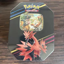 Pokemon TCG Crown Zenith Galarian Zapdos Tin New Sealed 4-Pack with Promo - Image 1