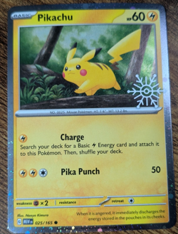 Pokemon - Pikachu Swirl & Holo Bleed 025/165 Snowflake Stamp Cosmo Holo NM 🍥🩸 - Image 1