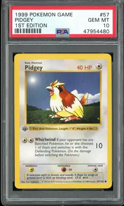 PSA 10 Pidgey 1st Edition Base Set Shadowless 57/102 Pokemon Card - Image 1