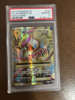 Pokemon M Pidgeot EX Full Art Ultra Rare Holo Evolutions 105/108 PSA 10 2016 - Image 1