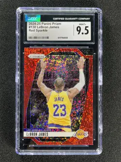 2024-25 Panini Prizm LeBron James #130 Red Sparkle Prizm Lakers CGC 9.5 MINT - Image 1