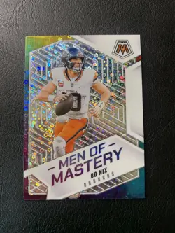 2025 Panini Mosaic - Men of Mastery Bo Nix #7 No Huddle Silver Prizm - Image 1