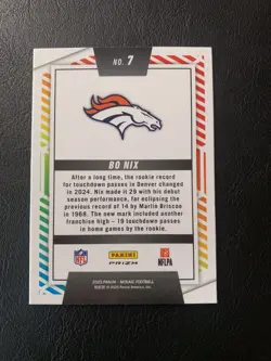 2025 Panini Mosaic - Men of Mastery Bo Nix #7 No Huddle Silver Prizm - Image 2