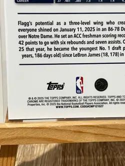 COOPER FLAGG 2025-26 Topps Chrome Rookie #251 Refractor DALLAS MAVERICKS *READ* - Image 3