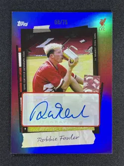 2025-26 Topps Focus Liverpool FC Robbie Fowler #SA-RF Blue Snapshots Auto /75 - Image 1