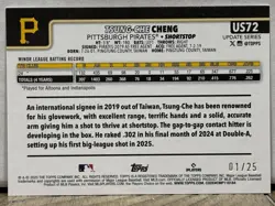 2025 Topps Update Series Tsung-Che Cheng ORANGE FOIL 01/25 #US72 Pirates - Image 2