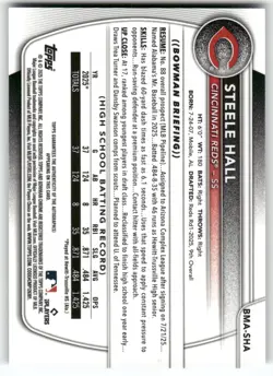 2025 Bowman Draft Steele Hall #BMA-SHA Chrome Auto Blue Mojo Refractor /150 - Image 2