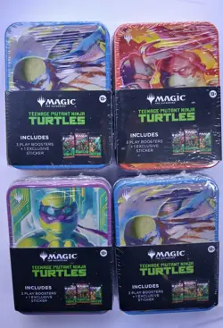 Magic The Gathering TEENAGE MUTANT NINJA TURTLES Tins SET OF 4 = 12 booster pack - Image 1