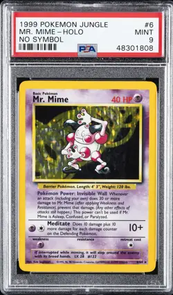 1999 POKEMON JUNGLE NO SYMBOL #6 MR. MIME-HOLO PSA 9 - Image 1