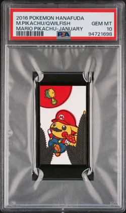 2016 POKEMON HANAFUDA MARIO PIKACHU JANUARY MARIO PIKACHU/QWILFISH PSA 10 - Image 1