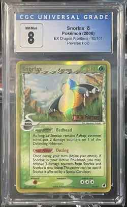 CGC 8 SNORLAX Reverse Holo Rare EX Dragon Frontiers 2006 Pokemon 10/101 - Image 1