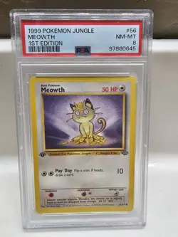 Meowth 1st Ed. Pokemon Jungle PSA 8 MINT 1999 - Image 1