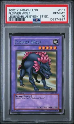 2002 Yu-Gi-Oh! Flower Wolf LOB 1st Edition Rare PSA 10 - Image 1