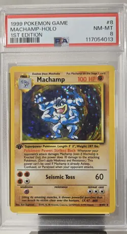 1999 Pokemon Base Set 1st Edition Machamp English Holo GRADED PSA- 8 CARD #8/102 - Image 1