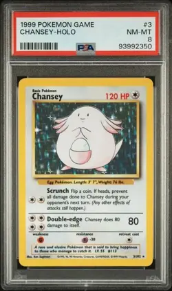 1999 POKEMON BASE SET UNLIMITED #3 CHANSEY-HOLO PSA 8 - Image 1