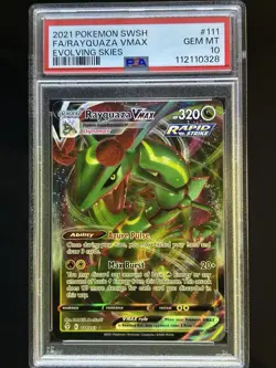2021 POKEMON SWSH EVOLVING SKIES RAYQUAZA VMAX 111/203 ULTRA RARE PSA 10 - Image 1