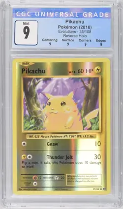 Pokemon Pikachu Reverse Holo 35/108 XY Evolutions 2016 CGC 9 MINT W/Sub Grades 9 - Image 1