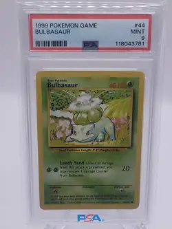 1999 POKEMON BASE SET UNLIMITED #44 BULBASAUR PSA 9 MINT New Cert # Super Clean - Image 1