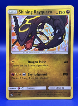 2017 Pokemon Shining Rayquaza 56/73 Shining Legends Sun & Moon Ultra Rare HP DMG - Image 1