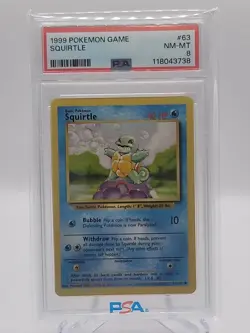 1999 POKEMON BASE SET UNLIMITED #63 SQUIRTLE PSA 8 New Cert # - Clean - ResubU - Image 1