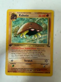 Pokemon Kabuto 50/62 Fossil 1st Edition Stage 1 30 HP Common Regular - Image 1