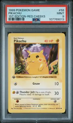 1999 POKEMON GAME 1ST EDITION-RED CHEEKS #58 PIKACHU PSA 9 - Image 1