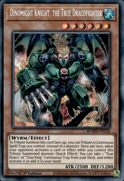 Dinomight Knight, The True Dracofighter - Secret Rare 1st BLMM-EN126 NM YuGiOh - Image 1