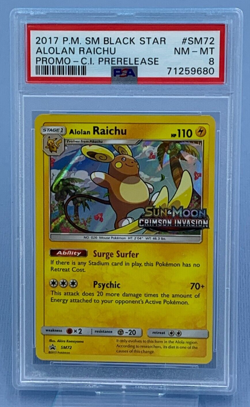 2017 Pokemon Sun & Moon Alolan Raichu Black Star Promo Pre-release SM72 PSA 8 - Image 1