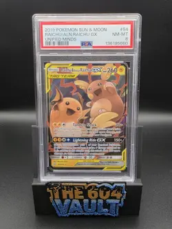 2019 POKEMON SUN & MOON UNIFIED MINDS #54 RAICHU & ALOLAN RAICHU GX PSA 8 - Image 1